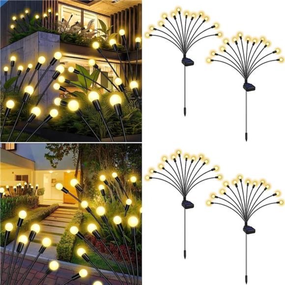 4 Pack 12 LED Solar Garden Lights, Firefly Lights Solar Outdoor Waterproof - Picture 1 of 6